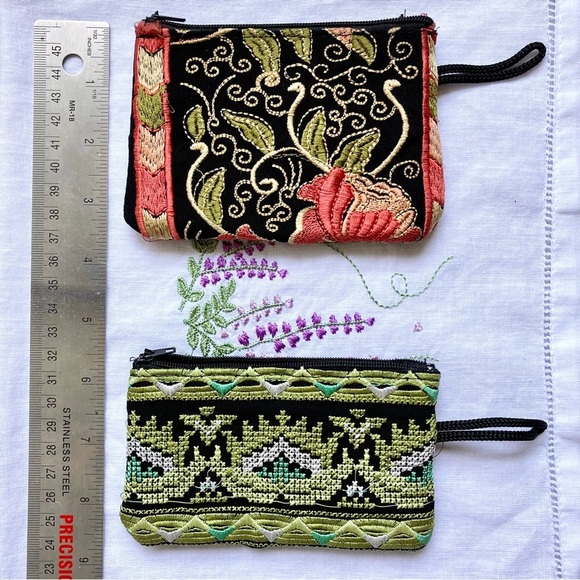 2 boho embroidered ethnic Asian zippered pouches mini bags coin purse wallet NEW - Picture 4 of 5